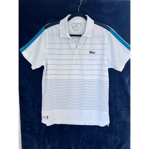 Lacoste White Andy Roddick Medium Polo Shirt Short Sleeve Quarter Zip READ